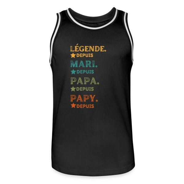 Légende Personnalisée : Mari, Papa, Papy Depuis [Année] sur Maillot de basket Homme