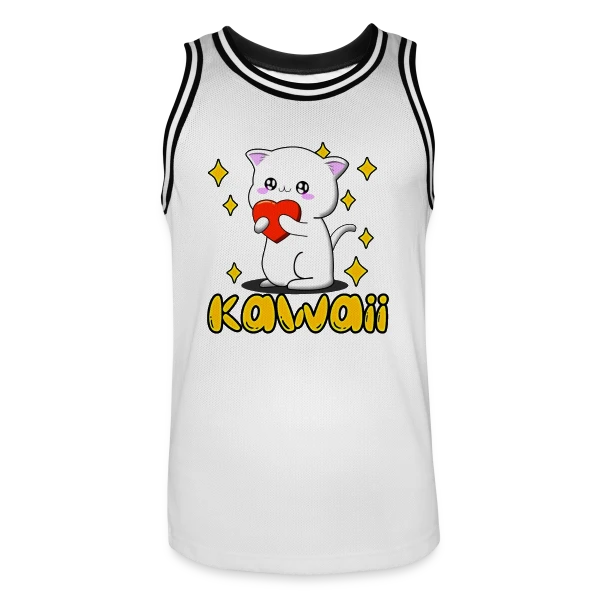 Chat Kawaii Cœur Scintillant sur Maillot de basket Homme
