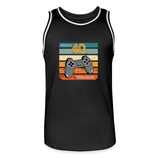 Anniversaire 40 Ans Gamer Niveau 40 Humour sur Maillot de basket Homme