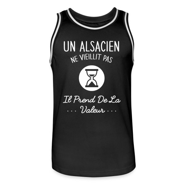 Alsacien Humour - Ne Vieillit Pas, Prend de la Valeur sur Maillot de basket Homme