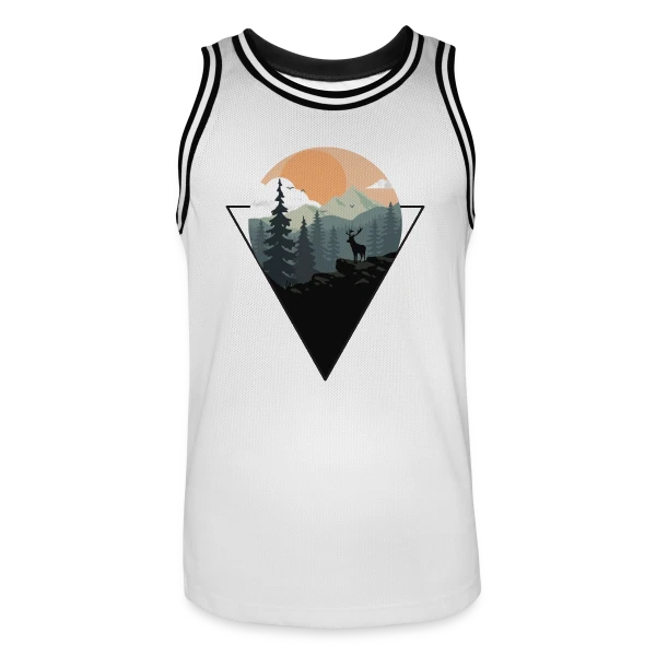 Paysage Montagne Cerf Géométrique sur Maillot de basket Homme