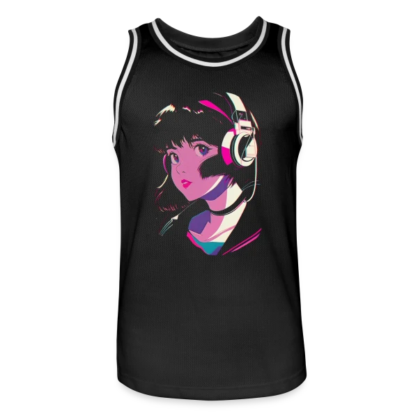 Fille Anime Esthétique Lo-Fi J-Pop sur Maillot de basket Homme