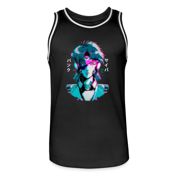 Cyberpunk Anime Girl : Esthétique Glitch Années 80 sur Maillot de basket Homme