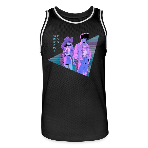 Couple Anime Vaporwave Mélancolie Esthétique sur Maillot de basket Homme