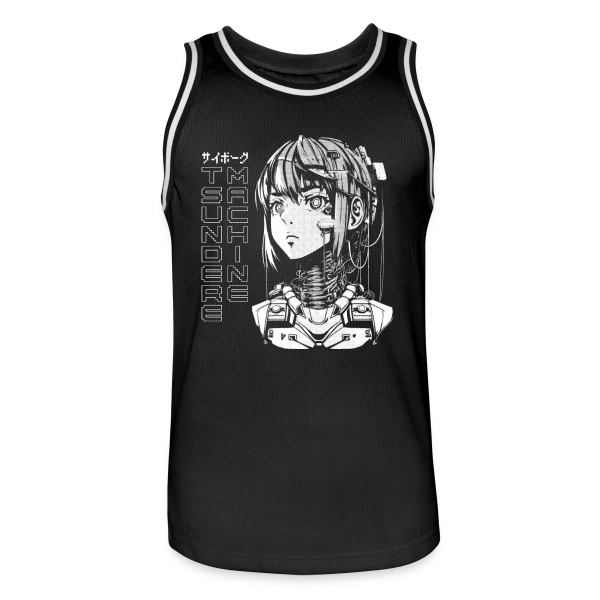 Cyber Girl Tsundere Manga : Buste Cyborg Féminin sur Maillot de basket Homme