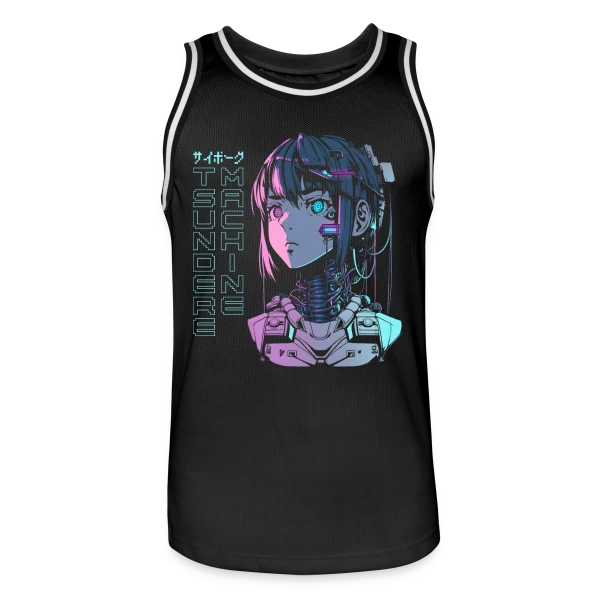 Tsundere Cyborg Neon Glitch Anime sur Maillot de basket Homme