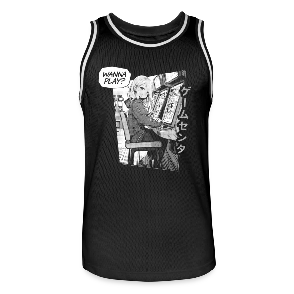 Fille Anime en Arcade Rétro - Wanna Play ? sur Maillot de basket Homme