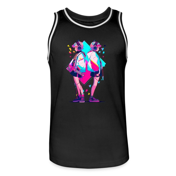 Jumelles Anime Rétro Neon 80s/90s Musique sur Maillot de basket Homme