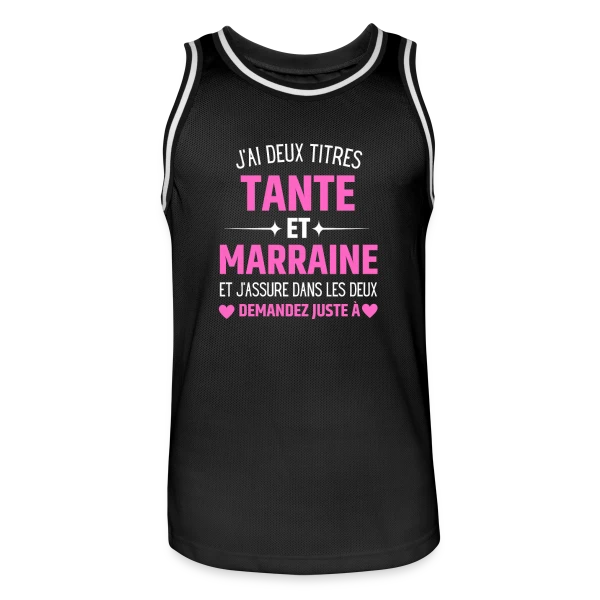 Tante et Marraine : Le T-shirt Humour Personnalisé avec les Prénoms des Enfants sur Maillot de basket Homme