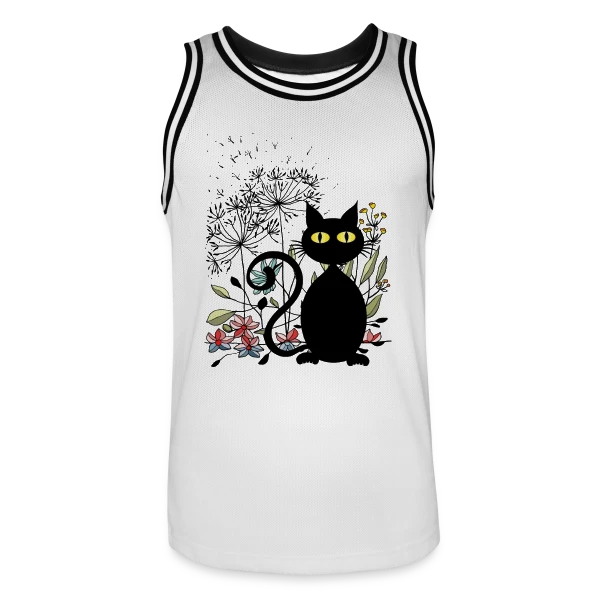 Chat Noir Fleuri sur Maillot de basket Homme