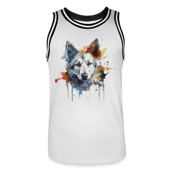 Loup Aquarelle Stylisé sur Maillot de basket Homme