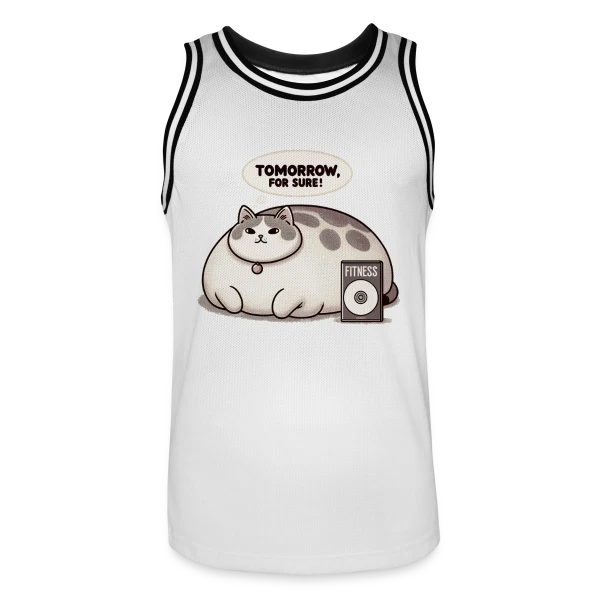 Le Chat Paresseux du Fitness : Demain, c'est sûr ! sur Maillot de basket Homme