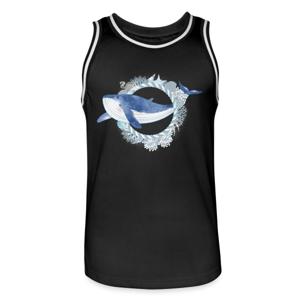 Baleine Bleue et Récif Corallien - Style Aquarelle sur Maillot de basket Homme