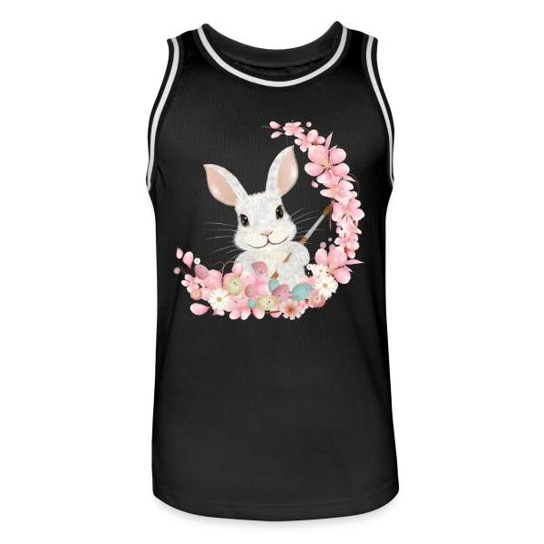 Lapin de Pâques Enchanteur: Fleurs et Pinceau Pastel sur Maillot de basket Homme