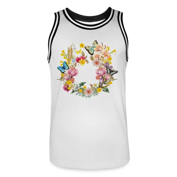 Éclosion Printanière : Fleurs et Papillons Colorés sur Maillot de basket Homme