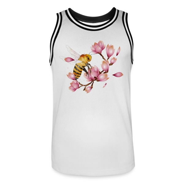 Abeille Volante et Magnolias – Dessin Main Élégant sur Maillot de basket Homme
