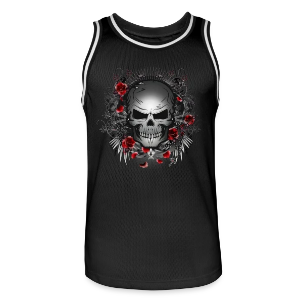 Crâne Gothique Mystique aux Roses Rouges sur Maillot de basket Homme