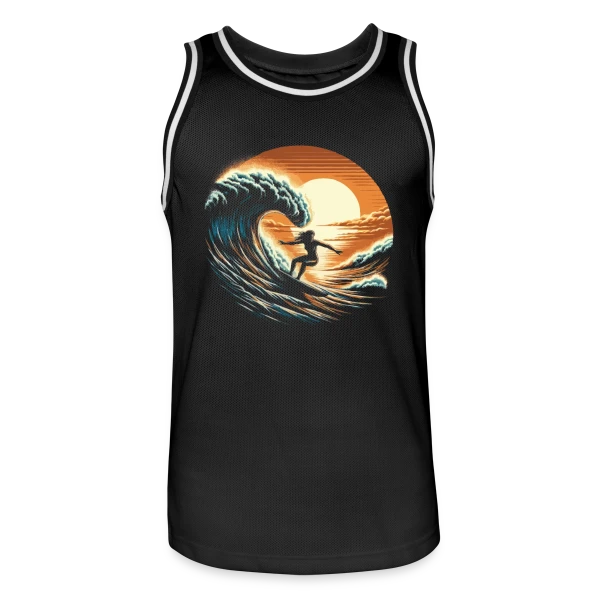 Sunset Surfing Girl - Vague & Coucher de Soleil sur Maillot de basket Homme