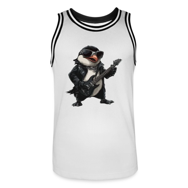 Pinguin Rocker Guitariste Heavy Metal sur Maillot de basket Homme