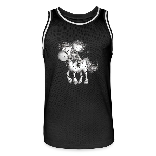 Cheval et cavalier rigolos - Dessin animé sur Maillot de basket Homme