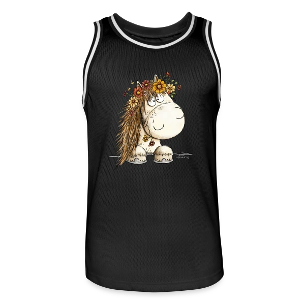 Cheval Adorable avec Couronne de Fleurs - Cartoon sur Maillot de basket Homme