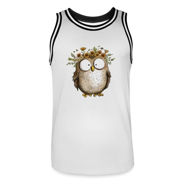 Hibou avec Couronne de Fleurs Sauvages - Style Cottagecore sur Maillot de basket Homme