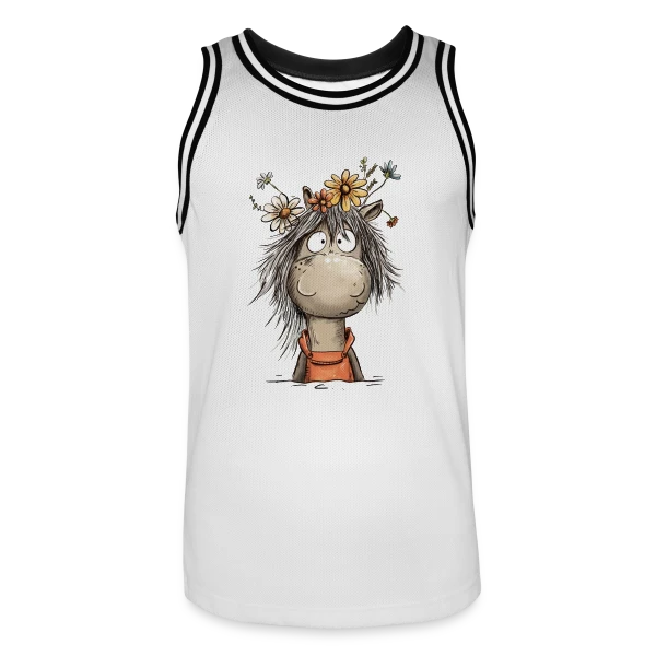 Cheval mignon en salopette et fleurs sauvages sur Maillot de basket Homme