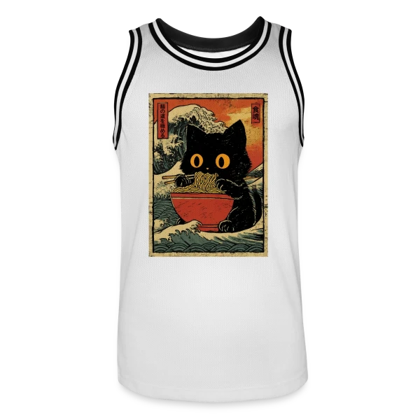 Chat Ramen et Vague Japonaise : L'Art Kawaii sur Maillot de basket Homme