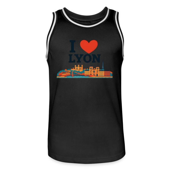 J'aime Lyon Skyline Coloré sur Maillot de basket Homme