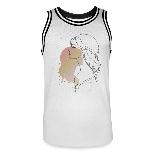 Portrait de Femme en Art Ligne - Élégance Minimaliste sur Maillot de basket Homme