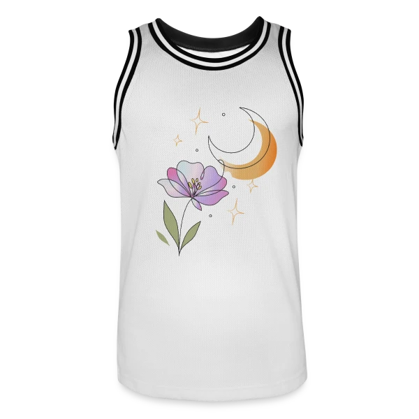 Art Ligne Fleur et Lune - Mystère Nocturne sur Maillot de basket Homme