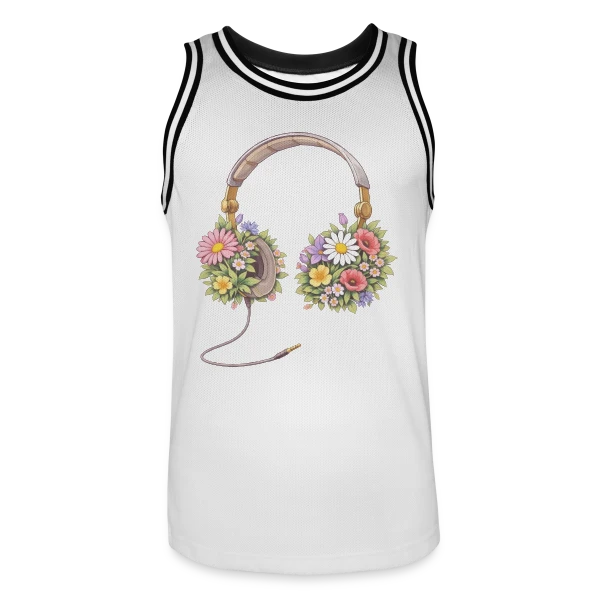 Casque Audio Fleuri - Harmonie Musicale et Naturelle sur Maillot de basket Homme