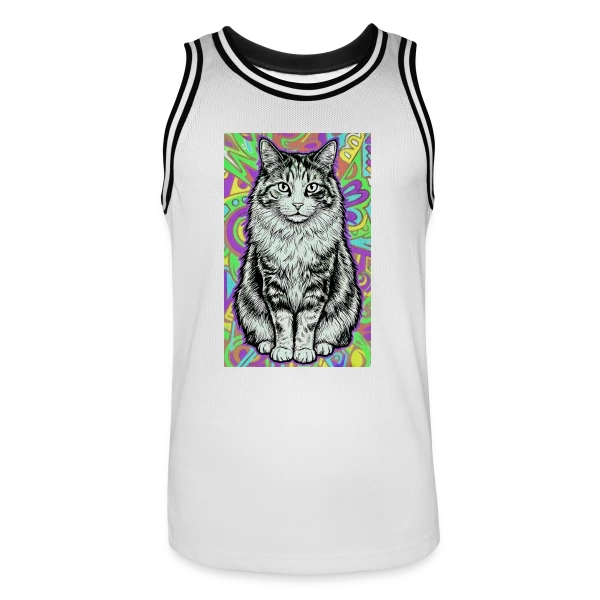 Chat Stylisé Psychédélique sur Maillot de basket Homme
