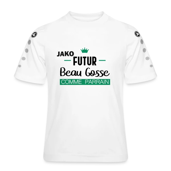 Futur Beau Gosse comme Parrain : T-shirt Humour Naissance sur Maillot Team JAKO Enfant