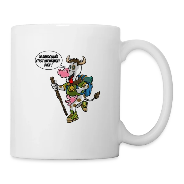 Vache Randonneuse sur Mug blanc