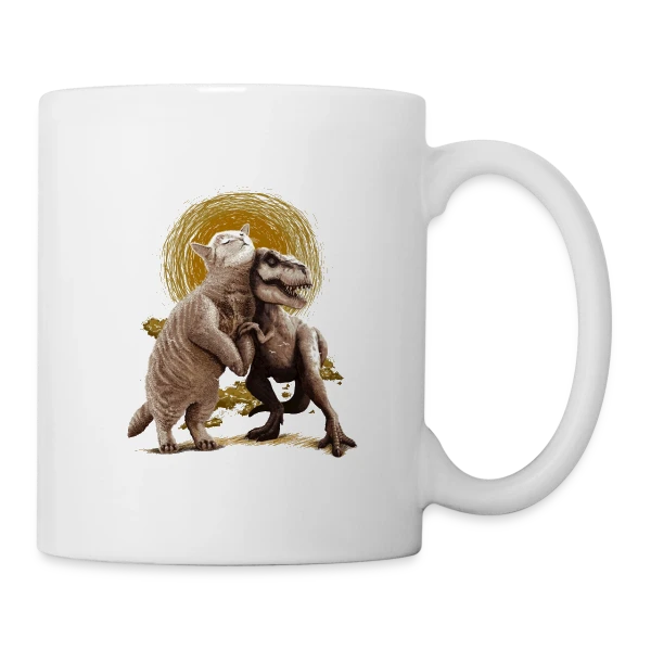 Chats et Dinos Amis : L'Aventure Décalée sur Mug blanc