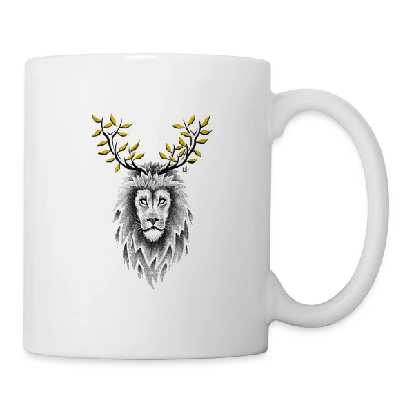 L'Esprit Sauvage : Cerf & Lion sur Mug blanc