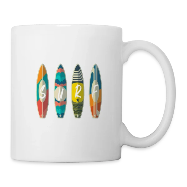 Surf : Planche & Soleil | Idée Cadeau Jeunesse sur Mug blanc