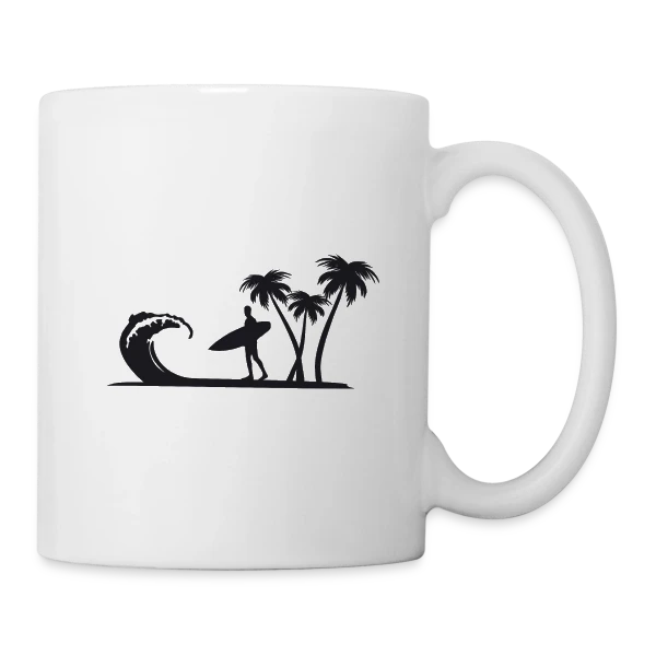 Surfeur Vague Palmiers sur Mug blanc