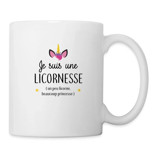 Licornesse : Moitié Licorne, Moitié Princesse sur Mug blanc