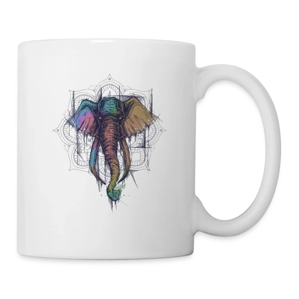 Éléphant Mandala Coloré - Harmonie Spirituelle sur Mug blanc