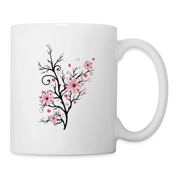 Cerisier Fleuri Cœurs sur Mug blanc