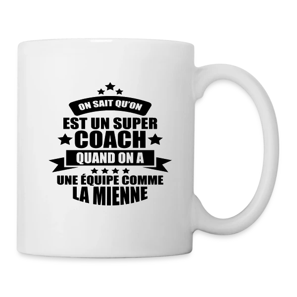 Humour Coach : Fier d'être un Super Coach sur Mug blanc