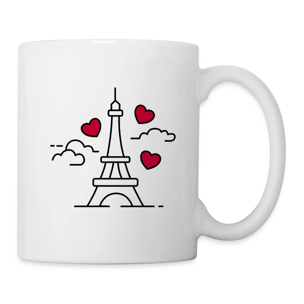 Tour Eiffel Cœurs Volants sur Mug blanc