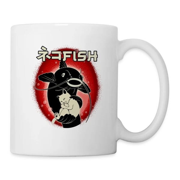 Amitié Insolite : Chat & Poisson-Chat sur Mug blanc