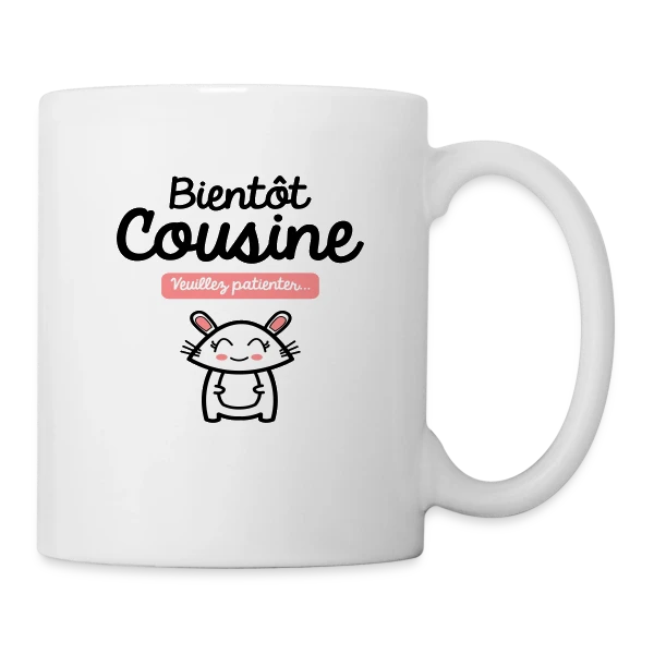 Bientôt Cousine : Annonce Mignonne sur Mug blanc
