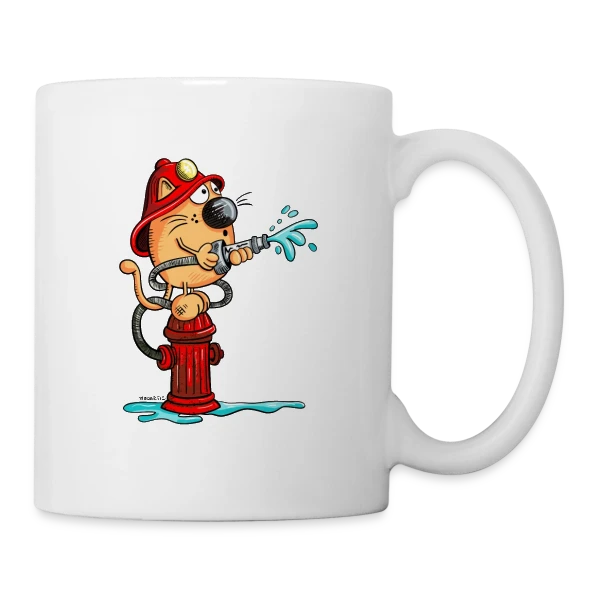 Le Chat Pompier Rigolo sur Mug blanc