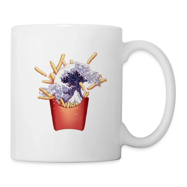La Grande Vague de Kanagawa et Frites sur Mug blanc