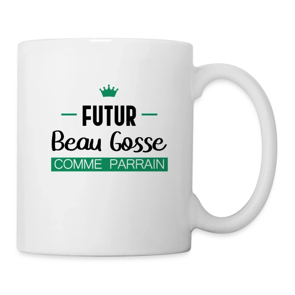 Futur Beau Gosse comme Parrain : T-shirt Humour Naissance sur Mug blanc