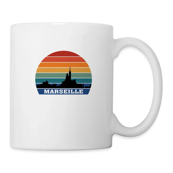 Marseille Skyline Rétro Sunset sur Mug blanc